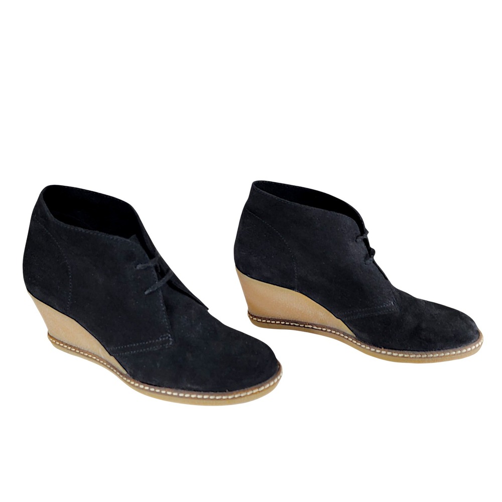 J Crew Wedge Ankle Boot Bootie 9 Women MacAlister Black Suede Lace Up Made Italy
